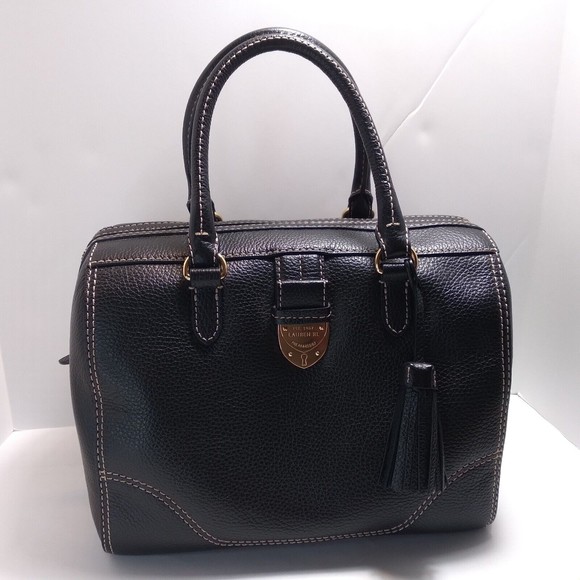 Lauren Ralph Lauren Handbags - LRL Ralph Lauren Bevington Barrel Satchel Doctor Bag Pebbled Black Leather Purse